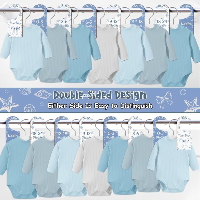CORNER LACE Baby Closet Dividers 8PCS, Blue Shell & Bows Themed Wooden Double-Sided Clothes Size Hanger/Organizer from Newborn to Toddler for Nursery Decor Baby Shower Birthday Party Gift - Image 2